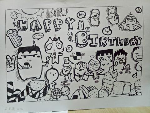 劉采茹 - 插畫設計：單純只用代針筆來表現，畫裡的表情也又參照網路上的案例加以組合。