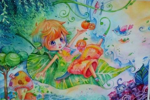 白翔升 - 四開 水彩色鉛筆插畫