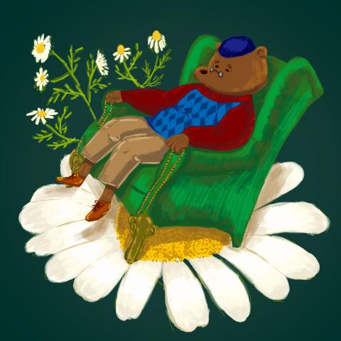 學生設計 - 2018 YKH essential oil 動物系童畫比賽_熊爺爺的午睡
精油主題是洋甘菊，具有讓人放鬆的功能，也能幫助睡眠。在洋甘菊精油的香味下，熊爺爺進入了夢鄉。