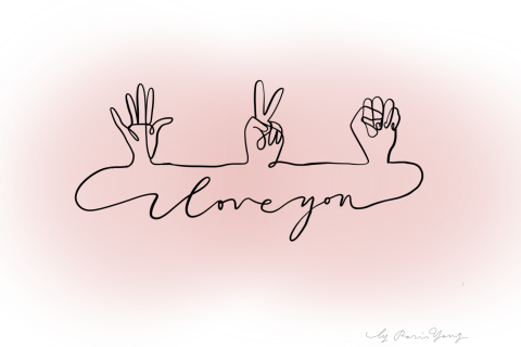 楊怡華 - 以簡單的線條表現數字520，以草寫英文作為搭配，成就了一張情人節小卡。