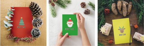 周欣潔 - 因應聖誕佳節，設計一系列三種樣式的聖誕卡片。
利用簡單的icon圖形搭配手寫風格的Merry x&rsquo;mas字樣，給人童趣又可愛的感受。icon則利用最具聖誕節代表性的三種象徵物來設計，營造聖誕氣息。