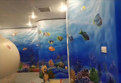 林政宏油漆，彩繪 - 海底世界，用噴漆工法與手工繪製