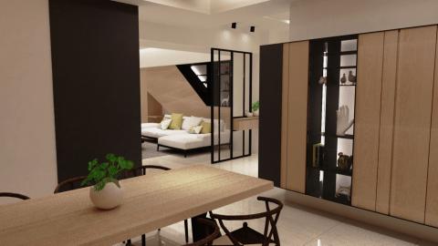 奇 - 淡水餐廳設計渲染圖
打除一套不規則的格局與壁面，重新規劃出新式大氣格局，並增加許多收納空間