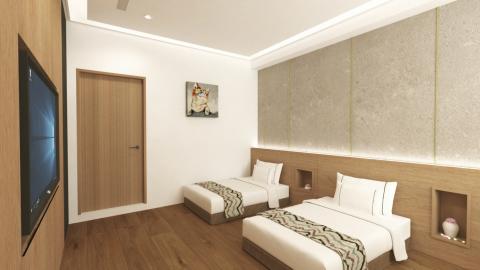 奇 - 淡水主臥設計渲染圖
打除一套不規則的格局與壁面，重新規劃出新式大氣格局，並增加許多收納空間