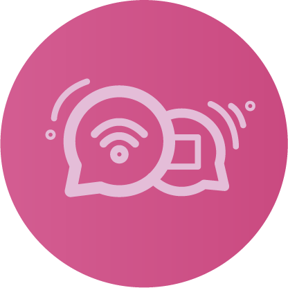 洛米創藝設計工作坊 - ICON設計：圖文傳播。傳播讓我想到的是訊號源，以對話框內表示傳播之意。