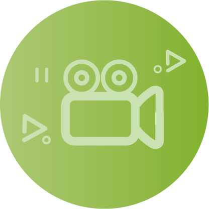 洛米創藝設計工作坊 - ICON設計：媒體傳播。聽名直覺與攝影機有關聯，周圍線條是播放跟暫停鍵。
