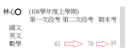 洪羽辰 - 國二數學學生，性子急，容易粗心計算錯誤，經過指導，每次段考成績都穩定進步