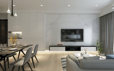 居和空間設計 Findway House  - 大理石電視牆/古典線板收納櫃