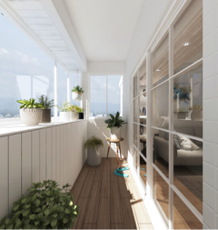 居和空間設計 Findway House  - 前陽台外凸窗/造型鋁製橫拉門/木紋磚