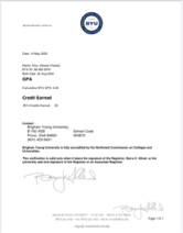 英文家教老師邱亮城 - BYU 在校證明