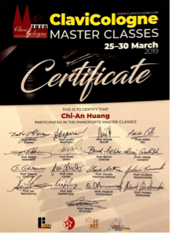 黃老師鋼琴園地 -  漢堡國際鋼琴音樂節大師班結業證書
