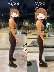 吳楨智 - 以矯正股盆前頃，矯正後下背和肚子的張力正常，不像左圖下背的張力被肚子拉走，肚子也看起來大，左圖重心明顯往前壓，因股盆前頃的關係，因此案例常期穿高跟鞋，右圖重心正常