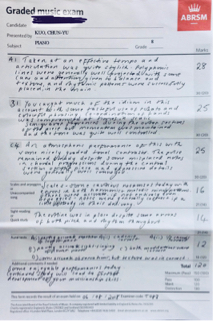 郭俊育音樂 -  英國皇家鋼琴檢定：學生非科班8級檢定成績單