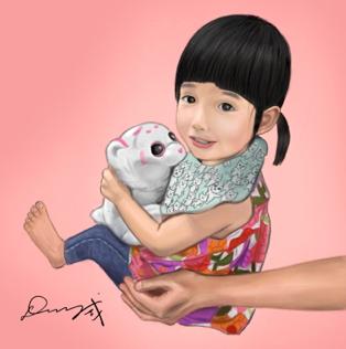 Danny T 客製化插畫 - Cute girl held by mother’s strong hand