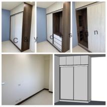 櫥櫃大小室 - 櫃身#3347 雞翅榆木
門片#330 龐貝白杉
橫移門櫃+頂天疊櫃
寸土寸金，空間必需效利用