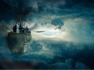 鍾信儀 - Photoshop修圖（2018）：天空、星球、島嶼與城堡的結合，創造出夢境般的畫面。