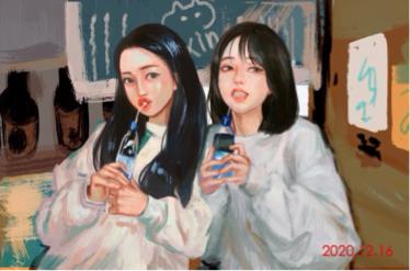 陳家欣 - 半寫實肖像插畫-閨蜜2