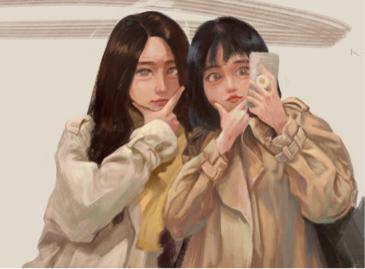 陳家欣 - 雙人寫實肖像插畫-閨蜜