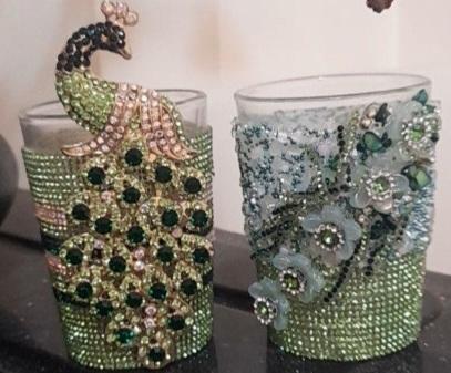 鑲嵌水晶鑽手作創意坊 - 綠孔雀創意杯（組）