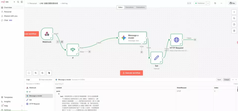 楊茗凱｜AI顧問專家 &times; 天禹小智台灣獨家代理 - 標題：n8n LINE智能客服自動化串接
說明：串接 LINE + AI + Notion，客戶詢問自動分析意圖、自動回覆、自動記錄客資，高意向客戶即時推播通知，每天節省4小時人工客服時間。