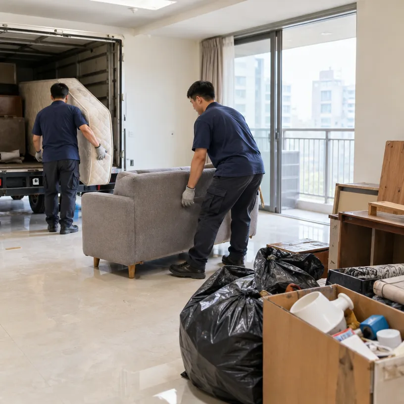 出租空房內待清空的租客遺留垃圾與廢棄大型家具