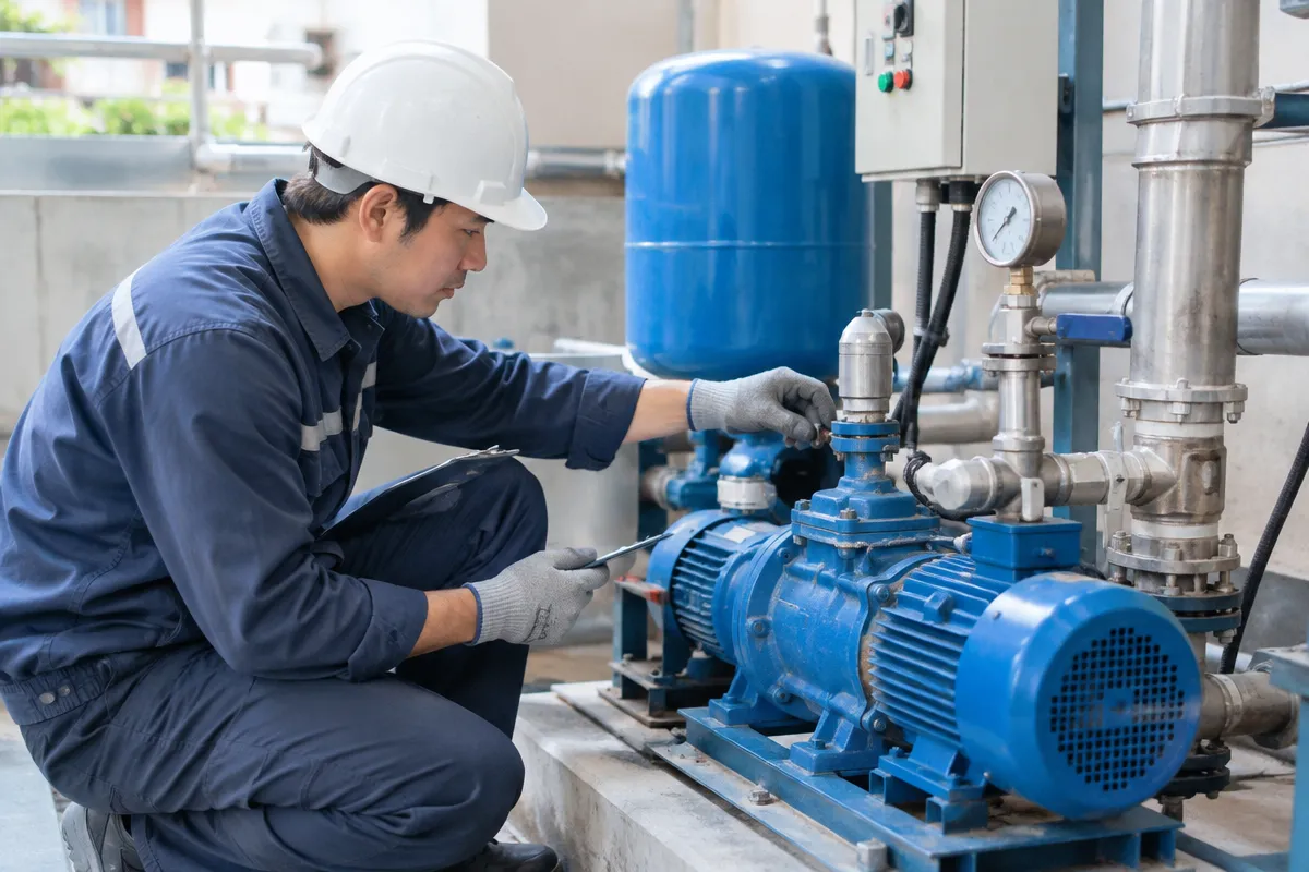 加壓設備異常檢修重點：啟停與壓力控制、周邊漏水、電源配線及噪音震動改善