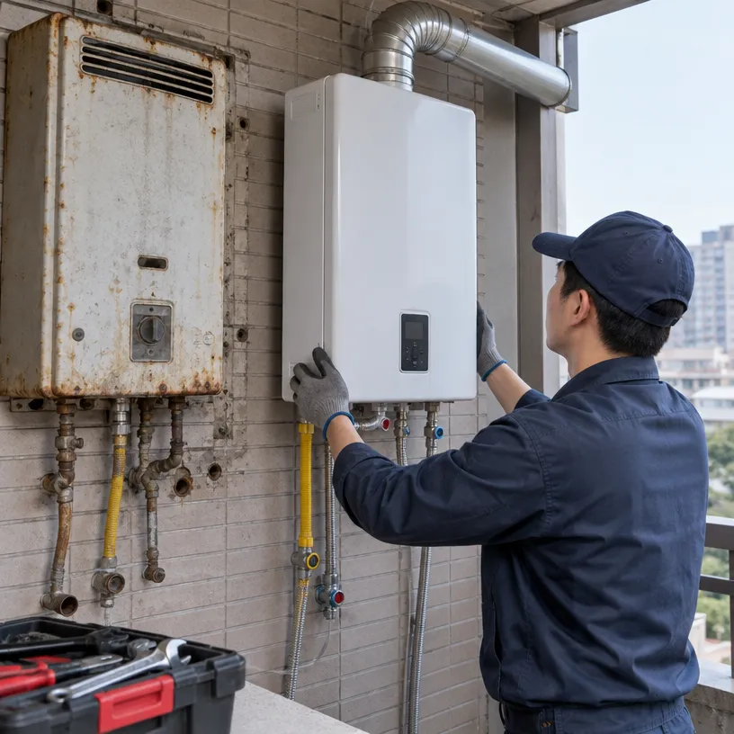 老舊瓦斯熱水器拆除、換新安裝與基本運轉測試