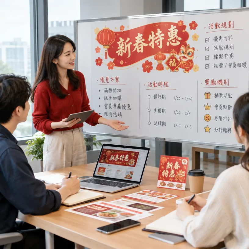 節慶檔期活動與促銷機制規劃,涵蓋優惠內容、活動規則、抽獎及會員回饋