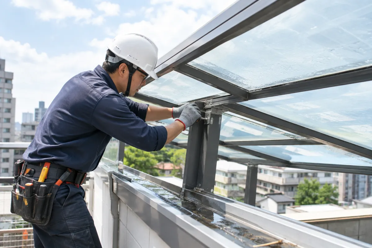 風災後採光罩鬆動、破損與漏水修復重點：骨架補強、接縫止漏、排水修復及危險殘件移除
