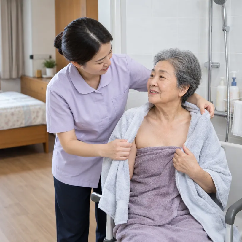出院返家初期的生活起居協助,涵蓋沐浴、更衣、如廁、進食與床椅移位