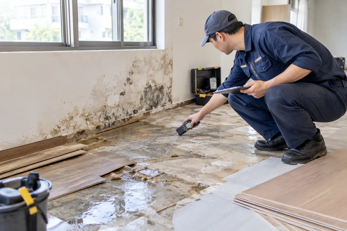 老屋受潮地坪翻新處理流程:漏水來源檢測、防水止漏、霉斑清理與基底整平重鋪