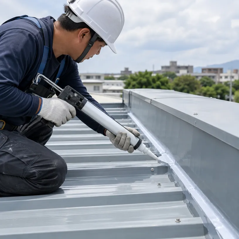 老舊鐵皮屋頂接縫、穿孔與屋脊的防水層加強及密封收邊工程