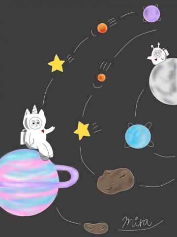 林筱婷 - 電繪。自創的角色設計，如有興趣可以前往https://www.instagram.com/unicorncatdarkness/