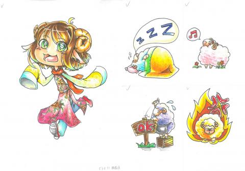 姚茹文 - 麥克筆 羊公仔和貼圖的手稿設計