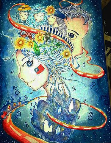 YIA - 《臺灣女孩日海報》
獲得教育部海報設計比賽佳作
用具：色鉛筆、水彩