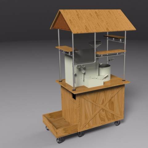 Joshua - 烘豆機推車
以工業風為出發點，搭配木頭的紋路與水管的粗礦來製造不同風格的推車