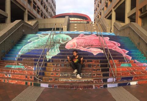 哈蘇爾 3D藝術彩繪XIV Ivers&oslash;n Haisul 3D Art - 名稱：雙魚座
形式：3D藝術繪畫
媒材：水泥漆 ‧ 石階樓梯
年代： 2017
尺寸：5&times;15m
說明：象徵力爭上游