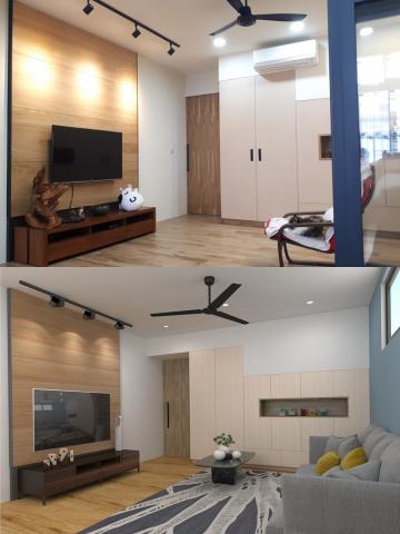 柚綠室內裝修設計 - （苗栗）室內3D圖跟木作完成圖對比。