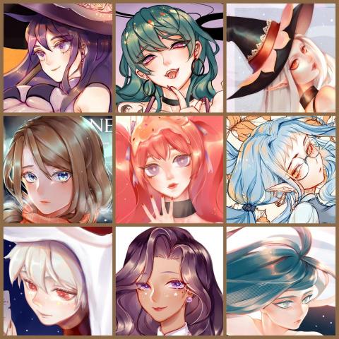 Shaii蝶朱 - 繪製的原創角色們的臉部特寫集合