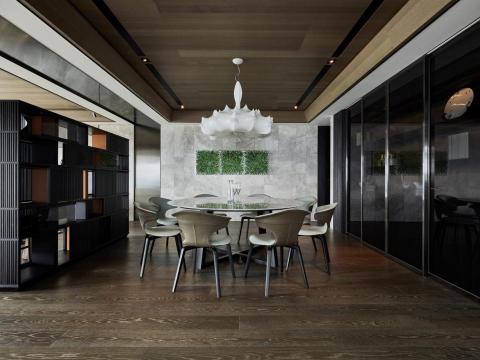 叁人傢俬 - 石材圓桌  牛皮餐椅  展示架 叁人傢俬 - 石材圓桌  牛皮餐椅  展示架