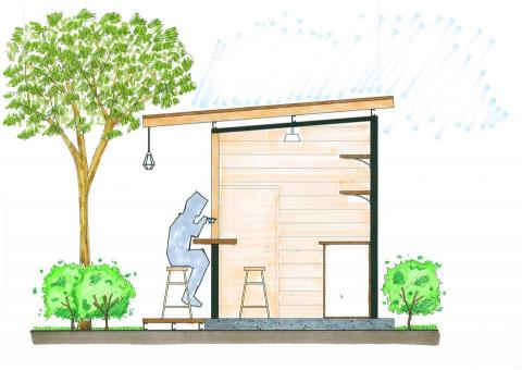 屋+樹設計工作室 - 露營區營本部剖面圖