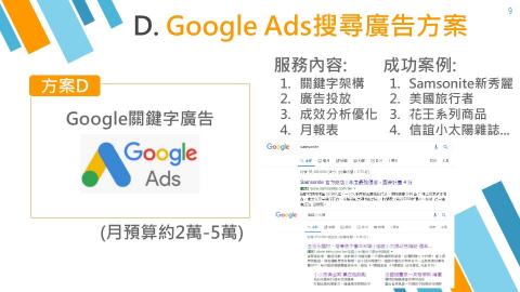小溫暖行銷-Waiting - 方案D <Google Ads 搜尋廣告方案>,目前最夯的數位行銷方案,透過消費者搜尋需求,投放相對服務或產品,更能觸發消費者購買意願。 小溫暖行銷-Waiting - 方案D <Google Ads 搜尋廣告方案>,目前最夯的數位行銷方案,透過消費者搜尋需求,投放相對服務或產品,更能觸發消費者購買意願。
