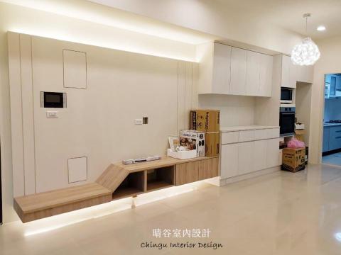 晴谷室內設計有限公司 - 林口吳宅現代簡約電視牆及造型系統櫃