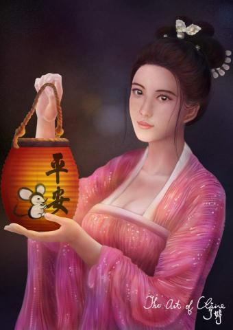 婷婷2D美術3D美術 - 元宵節創作
創作主題: 新春祈福點燈
最近因武漢肺炎而人心惶惶，點平安燈，祈願平安是福，世界無戰事，無天災，無人禍!
也為心靈除舊佈新，點亮黑暗中的光明，邁向鼠於新的一年的光明精彩，閃閃發光!
