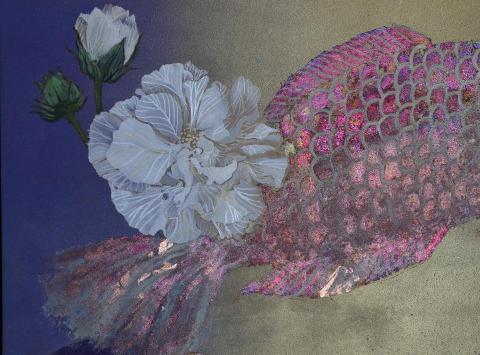 步月畫室 - 岩畫. [進口雲肌麻紙.日本金箔. ]