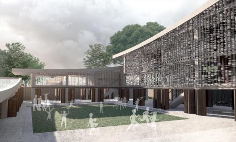 kai - 獨嶺幼兒園
在鄉村的幼兒園設計，立面設計由屋瓦經鋼索串連組成。