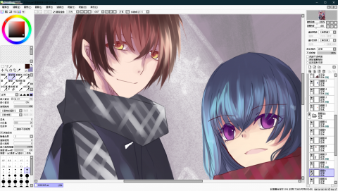 阿莘的媒體工作坊 - 繪圖工作介面，主要繪圖使用sai，後期處理使用PHOTOSHOP。