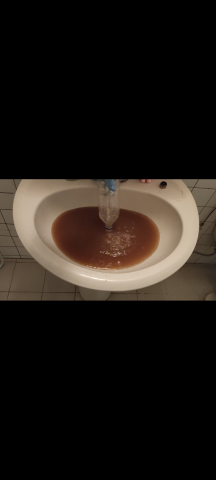 原鋐實業有限公司 - 來自中和的王太太 因面盆的熱水有鏽水 經由清洗發現管內有大量的鐵鏽 