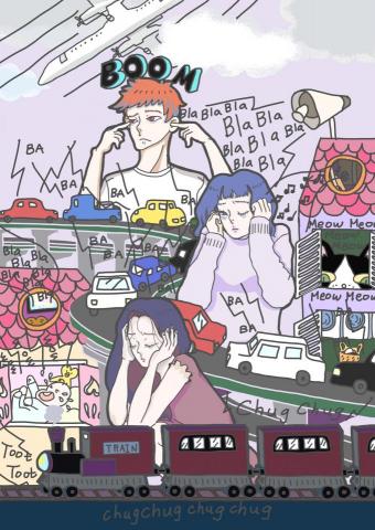 金 - 客戶委託的插畫 很多噪音讓人煩躁的感覺