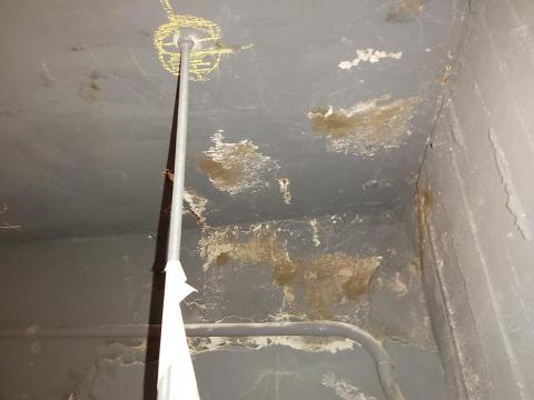 賴克明防水防漏 - 拔針，針孔回填，完工~待上漆（板橋六必居一樓天花板）